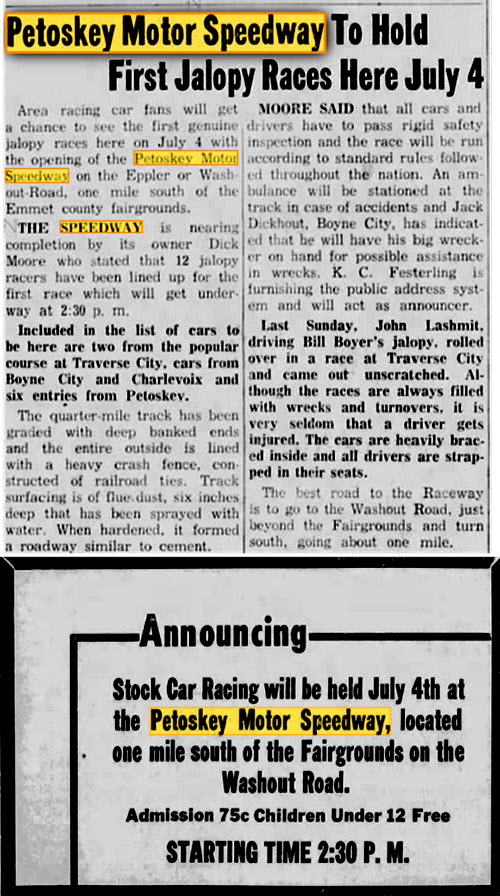 Petoskey Motor Speedway - July 1 1955 Article And Ad (newer photo)